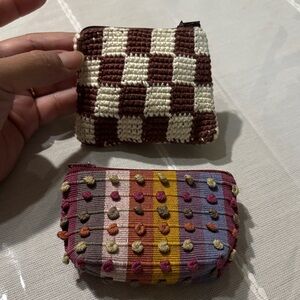 Brown and Cream Checkered Coin Purse